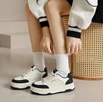 Women's Quilted Leather Platform Sneakers - White and Black - Available at AfnoBazar Nepal