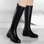 Women's Genuine Leather Knee-High Zip Boots - Black - Available at AfnoBazar Nepal