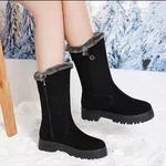 Women's Mid Heel Zip Snow Boots - Black and Grey - Available at AfnoBazar Nepal