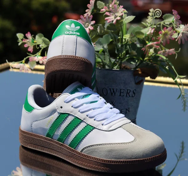 Women's Retro Three-Stripe Sneakers - White and Green - Available at AfnoBazar Nepal