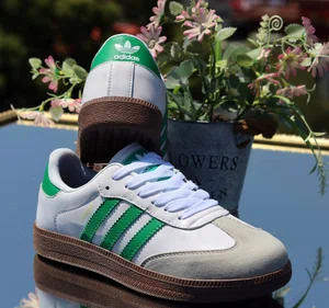 Women's Retro Three-Stripe Sneakers - White and Green - Available at AfnoBazar Nepal