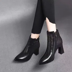 Women's Genuine Leather Side Zip High Heel Short Boots - Available at AfnoBazar Nepal
