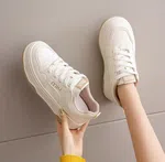 Women's Leather Thick Sole Platform Sneakers - Cream - Available at AfnoBazar Nepal