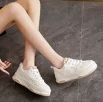 Women's Leather Thick Sole Platform Sneakers - Cream - Available at AfnoBazar Nepal