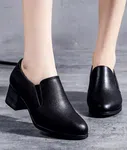 Women's Soft Leather Block Heel Pumps for Office and Casual Wear - Black - Available at AfnoBazar Nepal