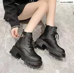 Women's Lace-Up Chunky Sole Combat Ankle Boots - Black - Available at AfnoBazar Nepal
