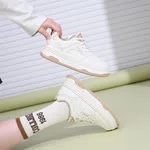 Women's Leather Platform Sneakers - Off White and Beige - Available at AfnoBazar Nepal