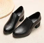 Women's Soft Leather Block Heel Pumps for Office and Casual Wear - Black - Available at AfnoBazar Nepal