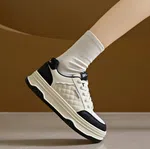 Women's Quilted Leather Platform Sneakers - White and Black - Available at AfnoBazar Nepal