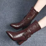 Women's Leather Zip Ankle Boots with High Heel - Brown - Available at AfnoBazar Nepal