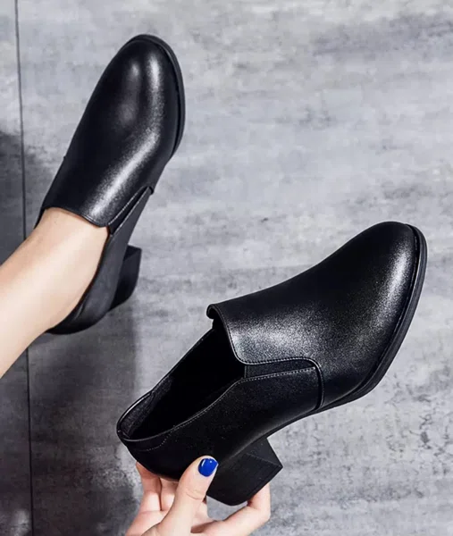 Women's Soft Leather Block Heel Pumps for Office and Casual Wear - Black and Brown - Available at AfnoBazar Nepal