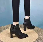 Women's Genuine Leather Side Zip High Heel Short Boots - Available at AfnoBazar Nepal