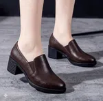 Women's Soft Leather Block Heel Pumps for Office and Casual Wear - Black and Brown - Available at AfnoBazar Nepal