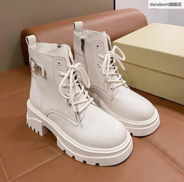 Women's Lace-Up Zip Hoof Heel Ankle Boots - Black and White - Available at AfnoBazar Nepal