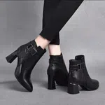 Women's Genuine Leather Side Zip High Heel Short Boots - Available at AfnoBazar Nepal