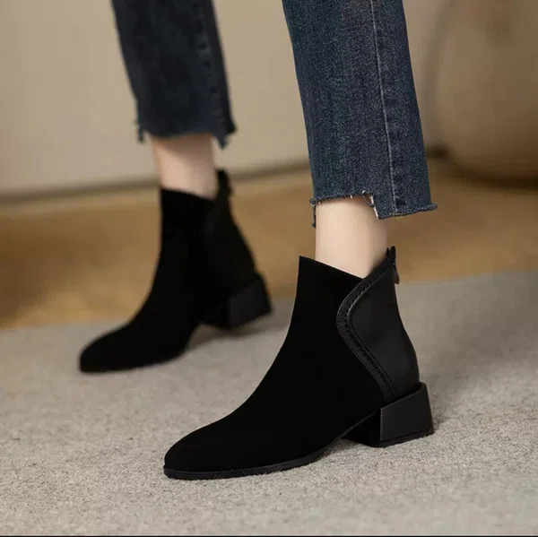 Women's Suede and Leather Zip Ankle Boots - Black - Available at AfnoBazar Nepal