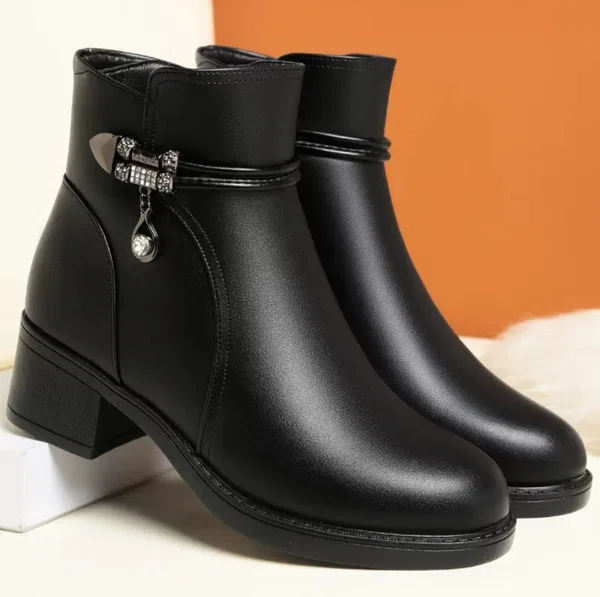 Women's Leather Zip Ankle Boots with Tassel Charm - Black - Available at AfnoBazar Nepal