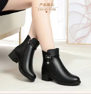 Women's Fur-Lined Square Heel Platform Ankle Boots - Available at AfnoBazar Nepal