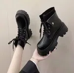 Women's Genuine Leather Thick Heel Boots - Black - Available at AfnoBazar Nepal
