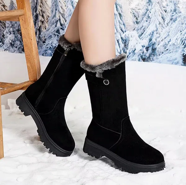 Women's Mid Heel Zip Snow Boots - Black - Available at AfnoBazar Nepal