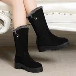 Women's Mid Heel Zip Snow Boots - Black - Available at AfnoBazar Nepal