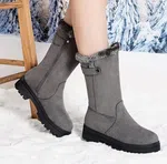 Women's Mid Heel Zip Snow Boots - Grey - Available at AfnoBazar Nepal