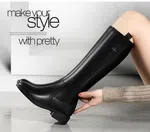 Women's Genuine Leather Knee-High Knight Boots with Side Zip - Black - Available at AfnoBazar Nepal