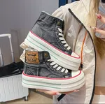 Women's Korean Style Mesh Thick Heel Sneakers - Black - Available at AfnoBazar Nepal