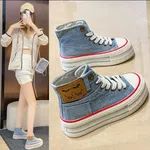 Women's Denim High-Top Platform Sneakers - Light Blue - Available at AfnoBazar Nepal