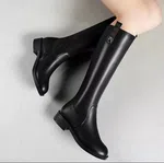 Women's Genuine Leather Knee-High Zip Boots - Black - Available at AfnoBazar Nepal