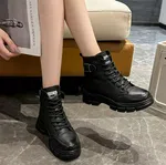 Women's Lace-Up Zip Ankle Sneaker Boots with Buckle - Black - Available at AfnoBazar Nepal
