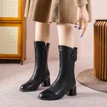 Women's Sheepskin Leather Buckle Short Boots - Black - Available at AfnoBazar Nepal