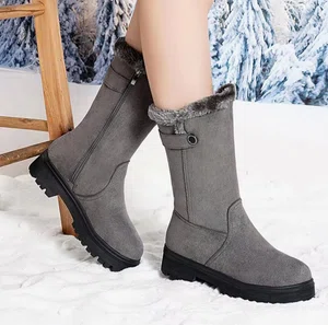Women's Mid Heel Zip Snow Boots - Black and Grey - Available at AfnoBazar Nepal