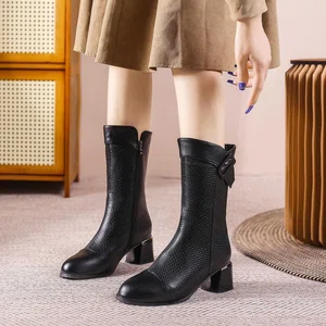 Women's Genuine Leather High Heel Ankle Boots - Black and Brown - Available at AfnoBazar Nepal