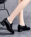 Women's Soft Leather Block Heel Pumps for Office and Casual Wear - Black and Brown - Available at AfnoBazar Nepal