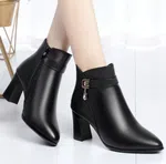Women's Black Rhinestone Pointed Toe Heeled Ankle Boots - Beige and Black - Available at AfnoBazar Nepal