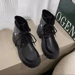 Women's Genuine Leather Thick Heel Boots - Black - Available at AfnoBazar Nepal