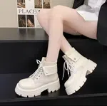 Women's Genuine Leather Thick Heel Boots - Cream - Available at AfnoBazar Nepal