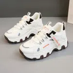 Women's Korean Style Chunky Sneakers with Orange Tape Detail - White - Available at AfnoBazar Nepal
