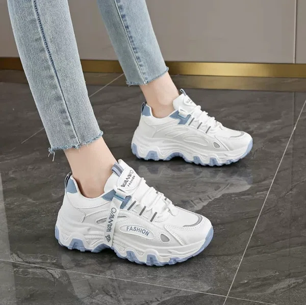 Women's Korean Style Lace-Up Platform Casual Shoes - Blue and White - Available at AfnoBazar Nepal