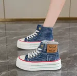 Women's Denim High-Top Platform Sneakers - Dark Blue - Available at AfnoBazar Nepal