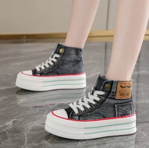 Women's Korean Style Mesh Thick Heel Sneakers - Black - Available at AfnoBazar Nepal