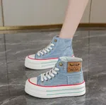 Women's Denim High-Top Platform Sneakers - Light Blue - Available at AfnoBazar Nepal