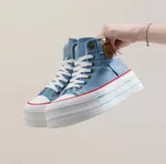 Women's Denim High-Top Platform Sneakers - Light Blue - Available at AfnoBazar Nepal
