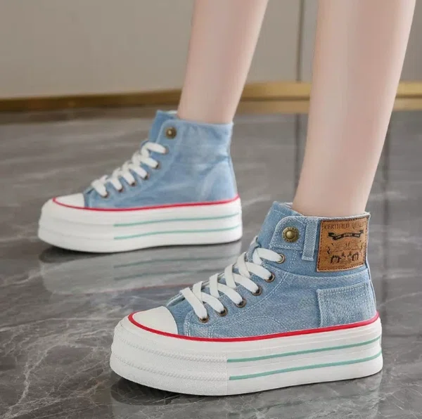 Women's Denim High-Top Platform Sneakers - Light Blue - Available at AfnoBazar Nepal
