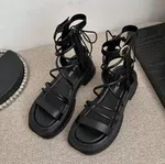 Women's Thick Sole Zip Gladiator Sandals - Black - Available at AfnoBazar Nepal