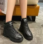 Women's Lace-Up Zip Ankle Sneaker Boots with Buckle - Black - Available at AfnoBazar Nepal