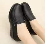 Women's Soft Leather Wedge Heel Slip-On Work Shoes - Black - Available at AfnoBazar Nepal