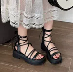 Women's Thick Sole Zip Gladiator Sandals - Beige and Black - Available at AfnoBazar Nepal