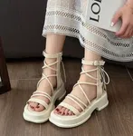 Women's Thick Sole Zip Gladiator Sandals - Beige and Black - Available at AfnoBazar Nepal